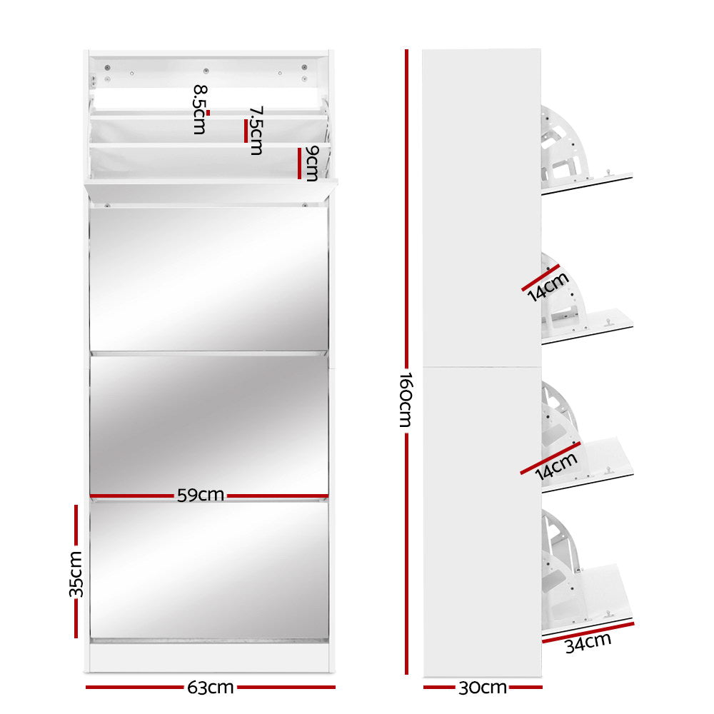 Artiss Shoe Rack Cabinet Mirror 60 Pairs White Rira-Shoe Storage Cabinets-PEROZ Accessories