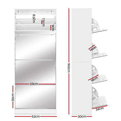 Artiss Shoe Rack Cabinet Mirror 60 Pairs White Rira-Shoe Storage Cabinets-PEROZ Accessories