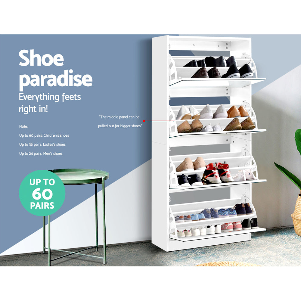 Artiss Shoe Rack Cabinet Mirror 60 Pairs White Rira-Shoe Storage Cabinets-PEROZ Accessories