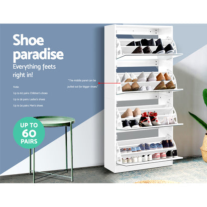 Artiss Shoe Rack Cabinet Mirror 60 Pairs White Rira-Shoe Storage Cabinets-PEROZ Accessories