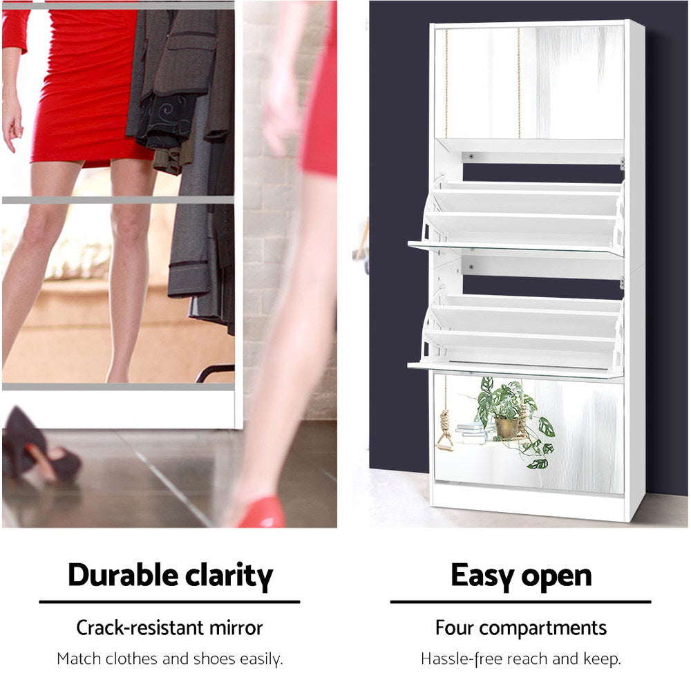 Artiss Shoe Rack Cabinet Mirror 60 Pairs White Rira-Shoe Storage Cabinets-PEROZ Accessories
