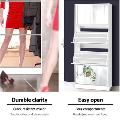 Artiss Shoe Rack Cabinet Mirror 60 Pairs White Rira-Shoe Storage Cabinets-PEROZ Accessories