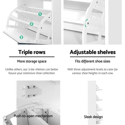 Artiss Shoe Rack Cabinet Mirror 60 Pairs White Rira-Shoe Storage Cabinets-PEROZ Accessories