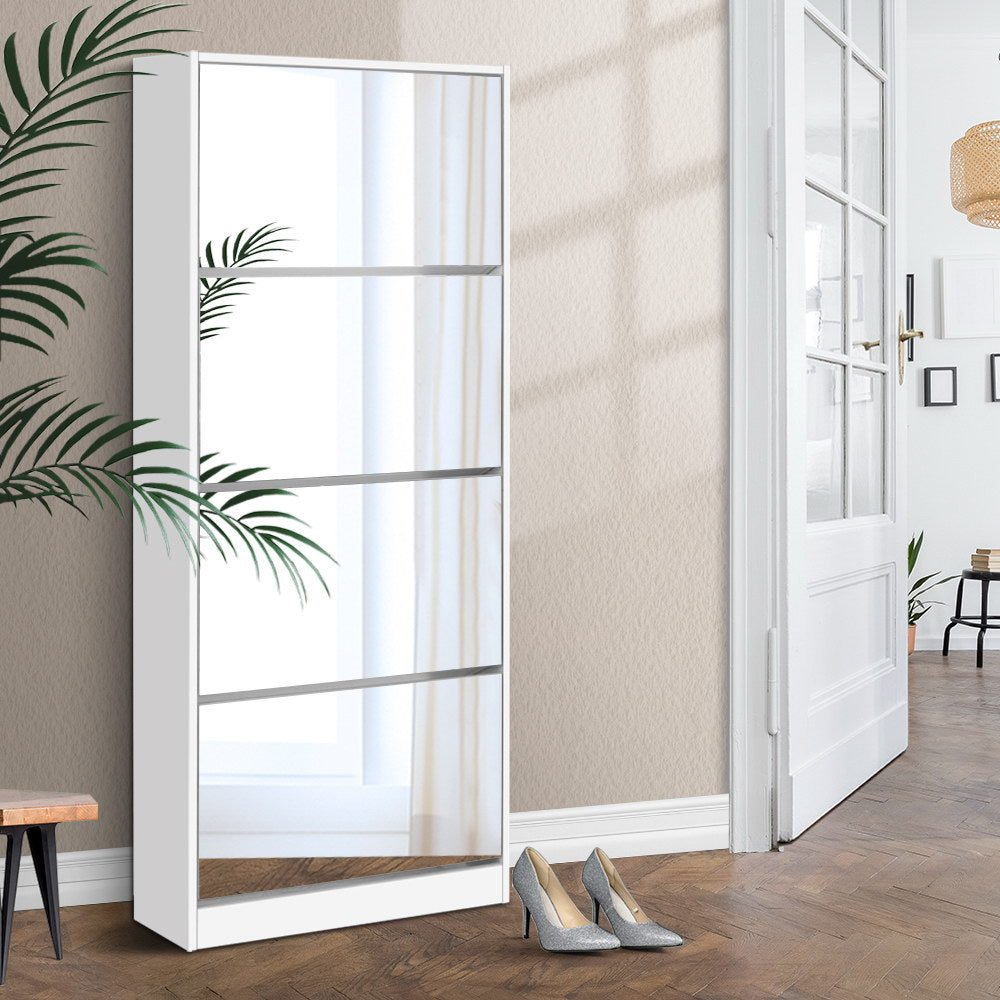 Artiss Shoe Rack Cabinet Mirror 60 Pairs White Rira-Shoe Storage Cabinets-PEROZ Accessories