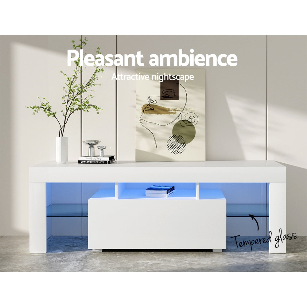 Artiss Entertainment Unit TV Cabinet LED 130cm White Elo-Entertainment Units-PEROZ Accessories