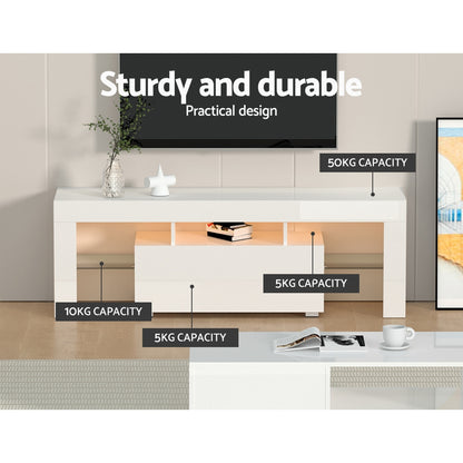 Artiss Entertainment Unit TV Cabinet LED 130cm White Elo-Entertainment Units-PEROZ Accessories