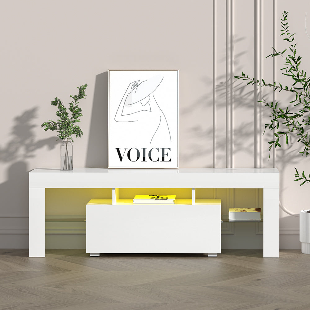 Artiss Entertainment Unit TV Cabinet LED 130cm White Elo-Entertainment Units-PEROZ Accessories