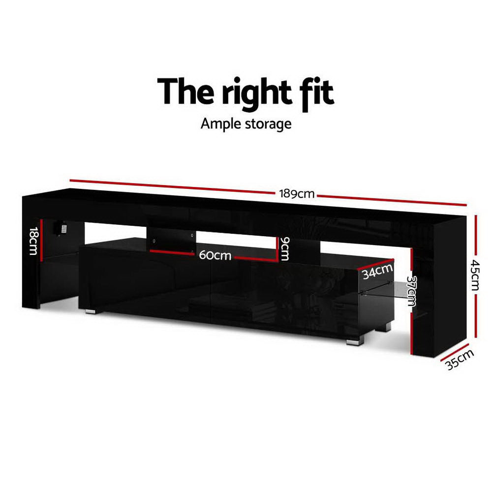 Artiss Entertainment Unit TV Cabinet LED 189cm Black Elo-Entertainment Units-PEROZ Accessories
