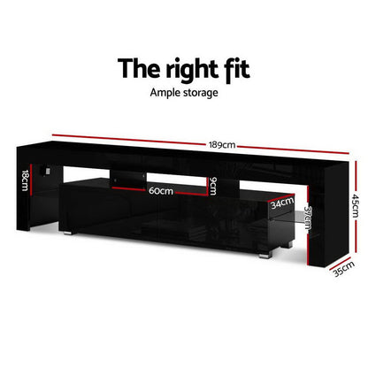 Artiss Entertainment Unit TV Cabinet LED 189cm Black Elo-Entertainment Units-PEROZ Accessories
