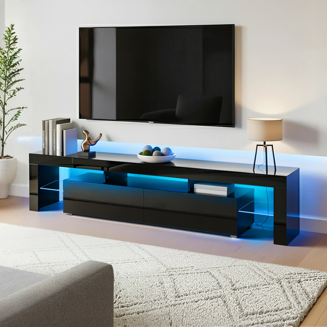 Artiss Entertainment Unit TV Cabinet LED 189cm Black Elo-Entertainment Units-PEROZ Accessories
