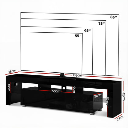 Artiss Entertainment Unit TV Cabinet LED 189cm Black Elo-Entertainment Units-PEROZ Accessories