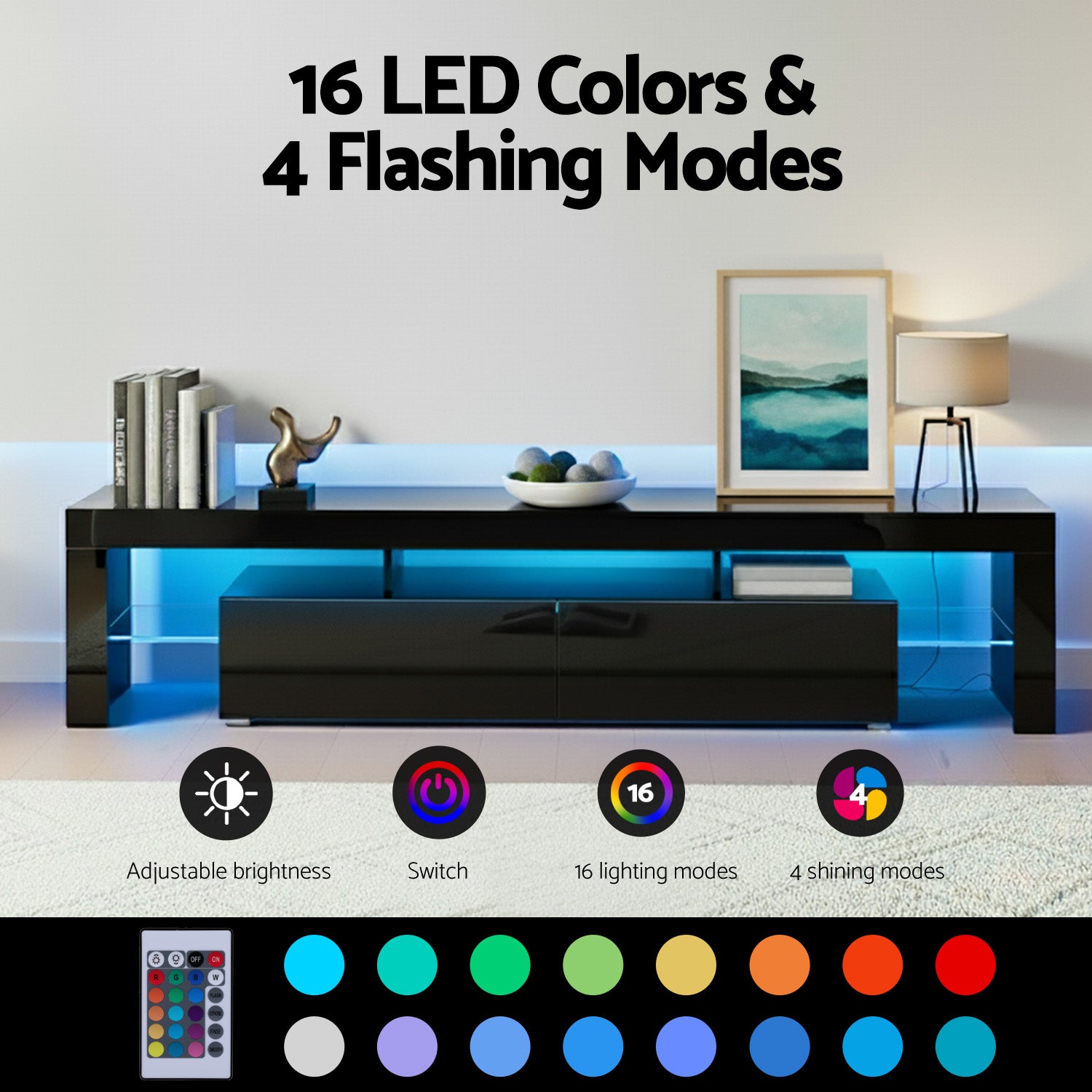 Artiss Entertainment Unit TV Cabinet LED 189cm Black Elo-Entertainment Units-PEROZ Accessories