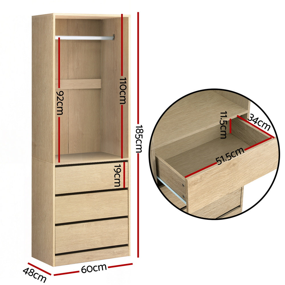 Artiss Wardrobe Clothes Closet Storage Organizer Pine-Home &amp; Garden > Storage > Clothing &amp; Wardrobe Storage-PEROZ Accessories