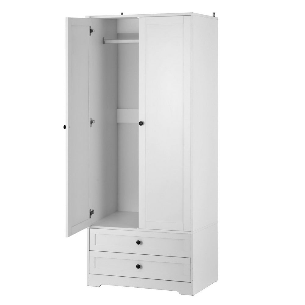 Artiss Wardrobe Clothes Closet Storage Organizer with 2 Doors White-Home &amp; Garden &gt; Storage &gt; Clothing &amp; Wardrobe Storage-PEROZ Accessories