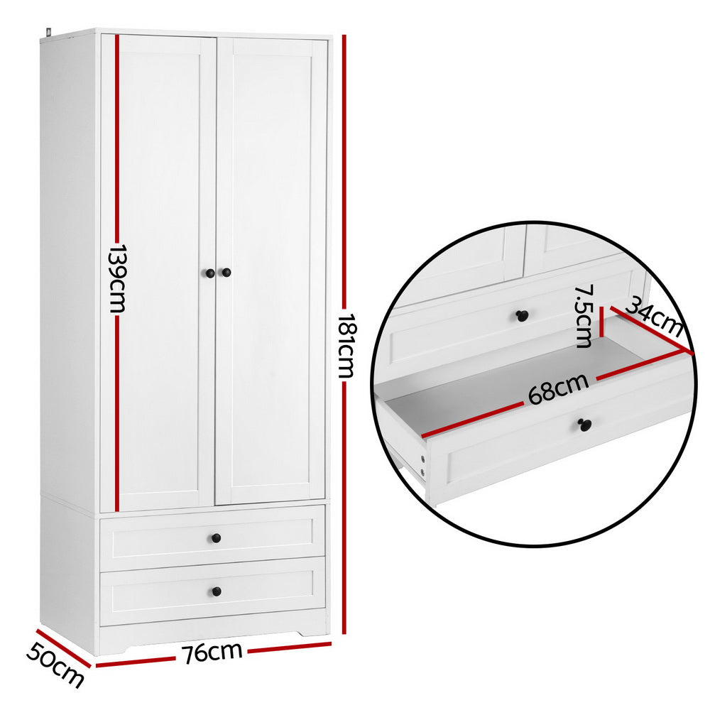Artiss Wardrobe Clothes Closet Storage Organizer with 2 Doors White-Home &amp; Garden &gt; Storage &gt; Clothing &amp; Wardrobe Storage-PEROZ Accessories