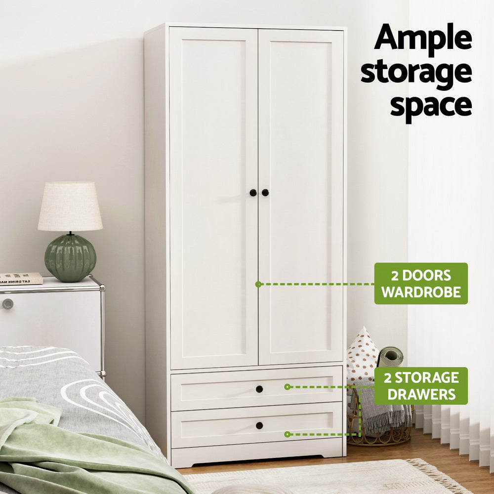 Artiss Wardrobe Clothes Closet Storage Organizer with 2 Doors White-Home &amp; Garden &gt; Storage &gt; Clothing &amp; Wardrobe Storage-PEROZ Accessories
