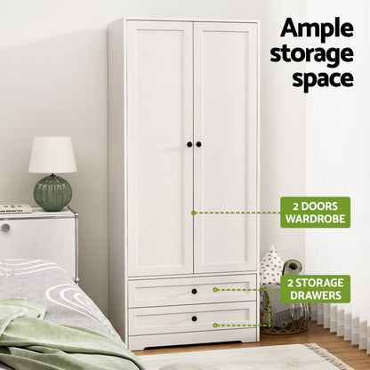 Artiss Wardrobe Clothes Closet Storage Organizer with 2 Doors White-Home &amp; Garden &gt; Storage &gt; Clothing &amp; Wardrobe Storage-PEROZ Accessories