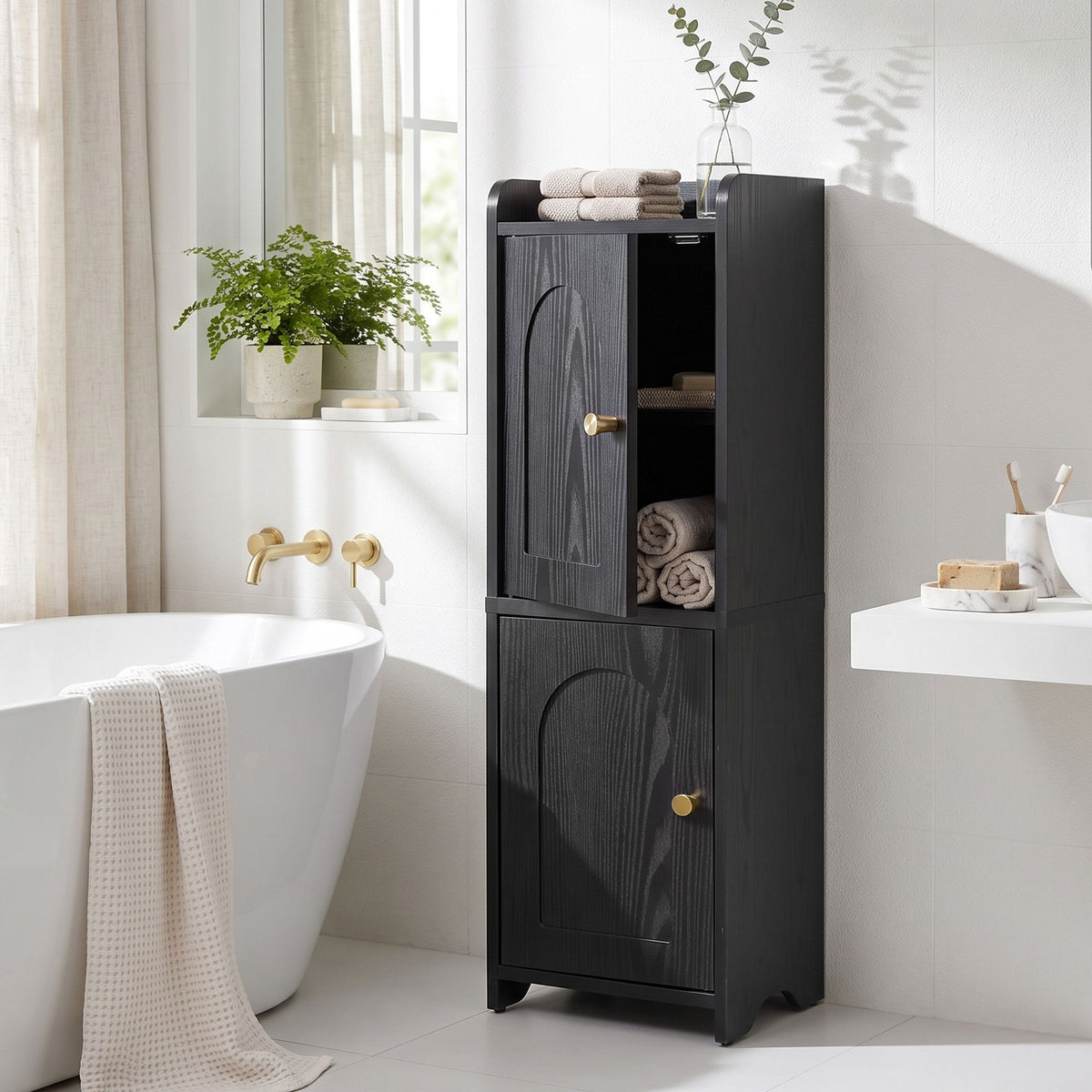 Artiss Bathroom Storage Cabinet Freestanding Cupboard Narrow Floor Shelf Black-Furniture > Bathroom > Bathroom Cabinets, Cupboards &amp; Storage-PEROZ Accessories