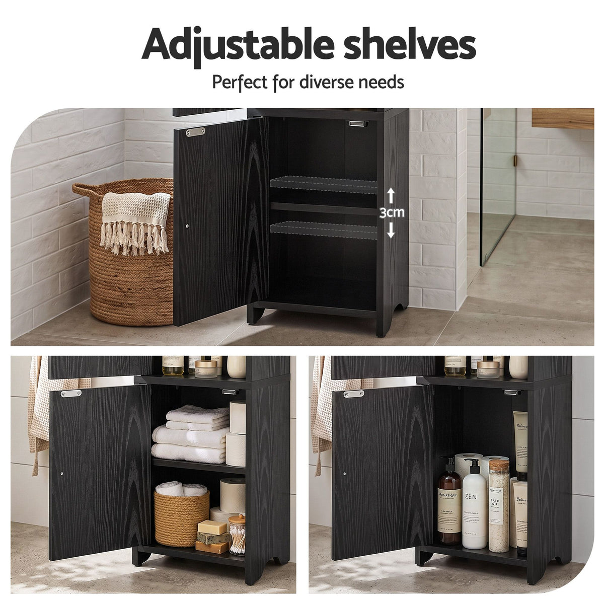 Artiss Bathroom Storage Cabinet Freestanding Cupboard Narrow Floor Shelf Black-Furniture > Bathroom > Bathroom Cabinets, Cupboards &amp; Storage-PEROZ Accessories