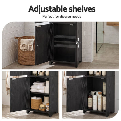 Artiss Bathroom Storage Cabinet Freestanding Cupboard Narrow Floor Shelf Black-Furniture > Bathroom > Bathroom Cabinets, Cupboards &amp; Storage-PEROZ Accessories
