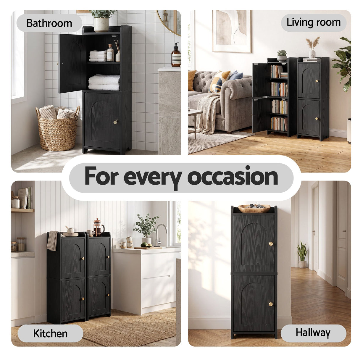 Artiss Bathroom Storage Cabinet Freestanding Cupboard Narrow Floor Shelf Black-Furniture > Bathroom > Bathroom Cabinets, Cupboards &amp; Storage-PEROZ Accessories