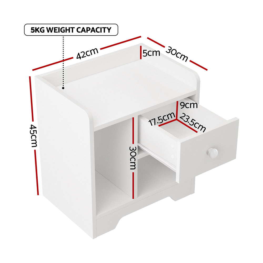 Artiss Bedside Table Drawer Nightstand Side End Table Storage Open Shelf White-Furniture &gt; Bedroom &gt; Dressers-PEROZ Accessories