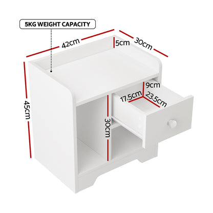 Artiss Bedside Table Drawer Nightstand Side End Table Storage Open Shelf White-Furniture &gt; Bedroom &gt; Dressers-PEROZ Accessories