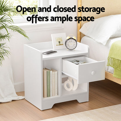 Artiss Bedside Table Drawer Nightstand Side End Table Storage Open Shelf White-Furniture &gt; Bedroom &gt; Dressers-PEROZ Accessories