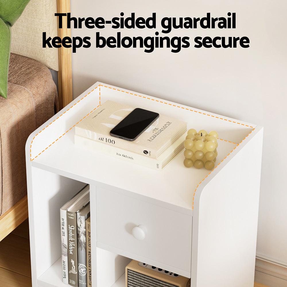 Artiss Bedside Table Drawer Nightstand Side End Table Storage Open Shelf White-Furniture &gt; Bedroom &gt; Dressers-PEROZ Accessories