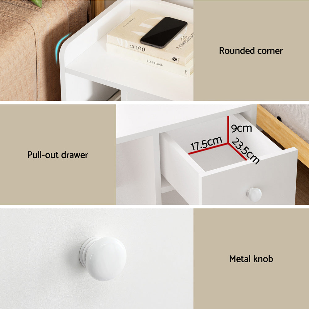 Artiss Bedside Table Drawer Nightstand Side End Table Storage Open Shelf White-Furniture &gt; Bedroom &gt; Dressers-PEROZ Accessories