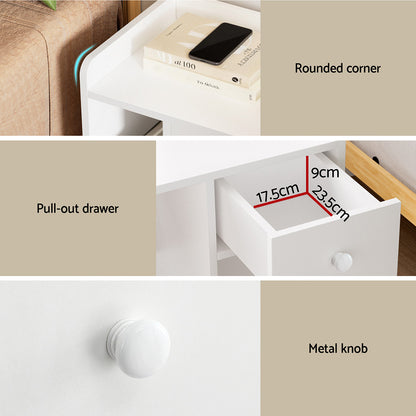 Artiss Bedside Table Drawer Nightstand Side End Table Storage Open Shelf White-Furniture &gt; Bedroom &gt; Dressers-PEROZ Accessories