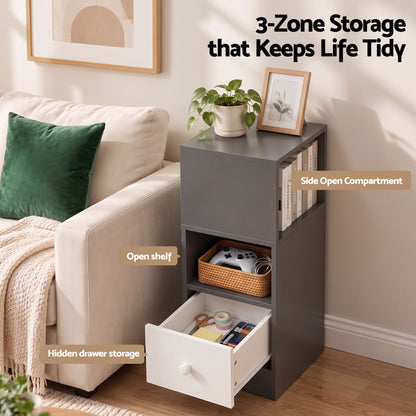 Artiss Narrow Bedside Table Grey Small Side Cabinet 1 Drawer