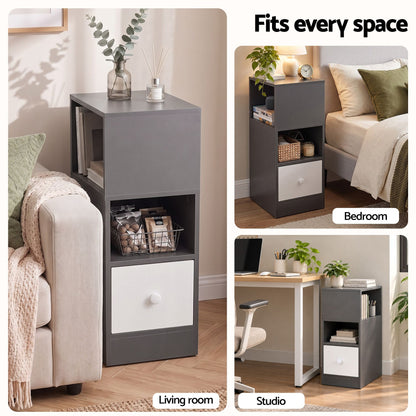 Artiss Narrow Bedside Table Grey Small Side Cabinet 1 Drawer