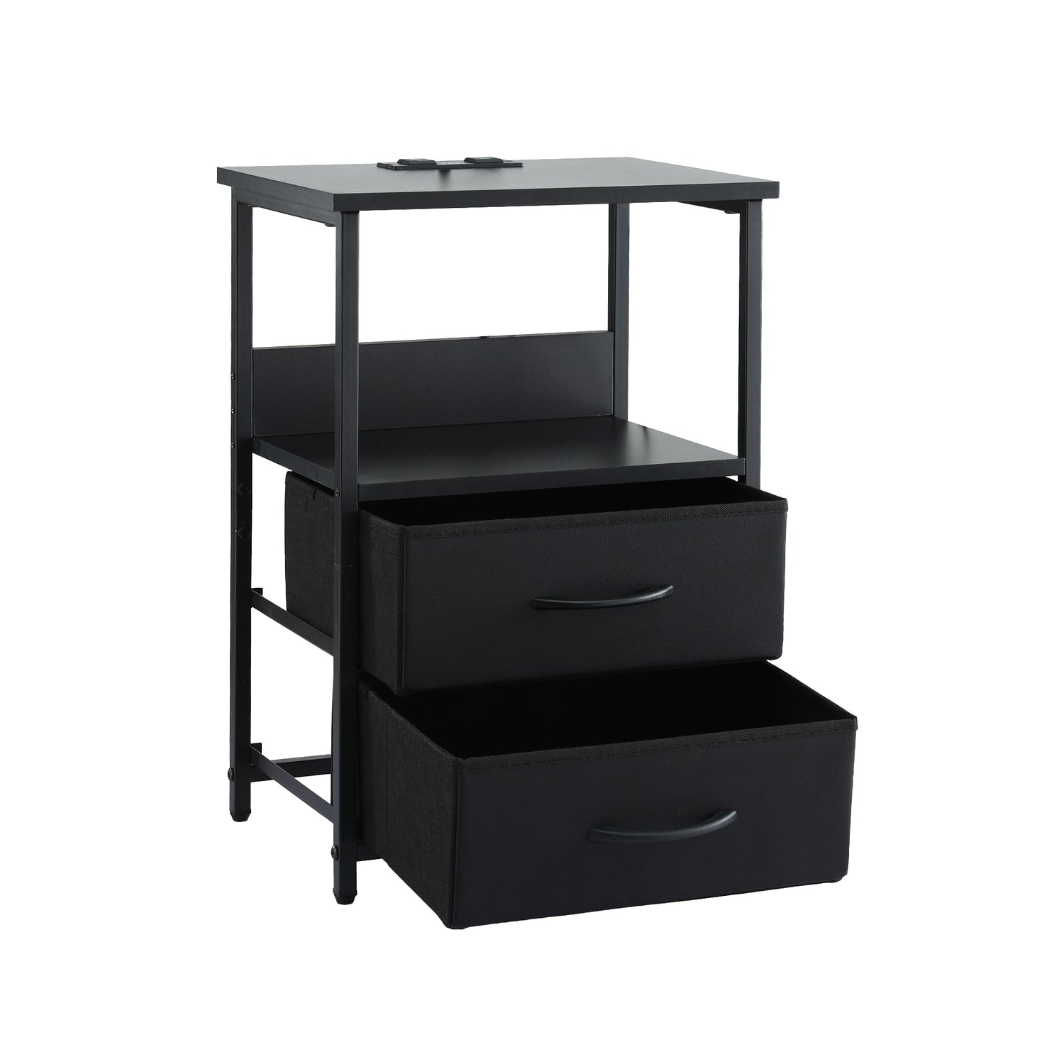 Artiss Bedside Table LED Nightstand Charging Station 2 Drawers Foldable Black-Furniture > Bedroom > Bedside Tables-PEROZ Accessories