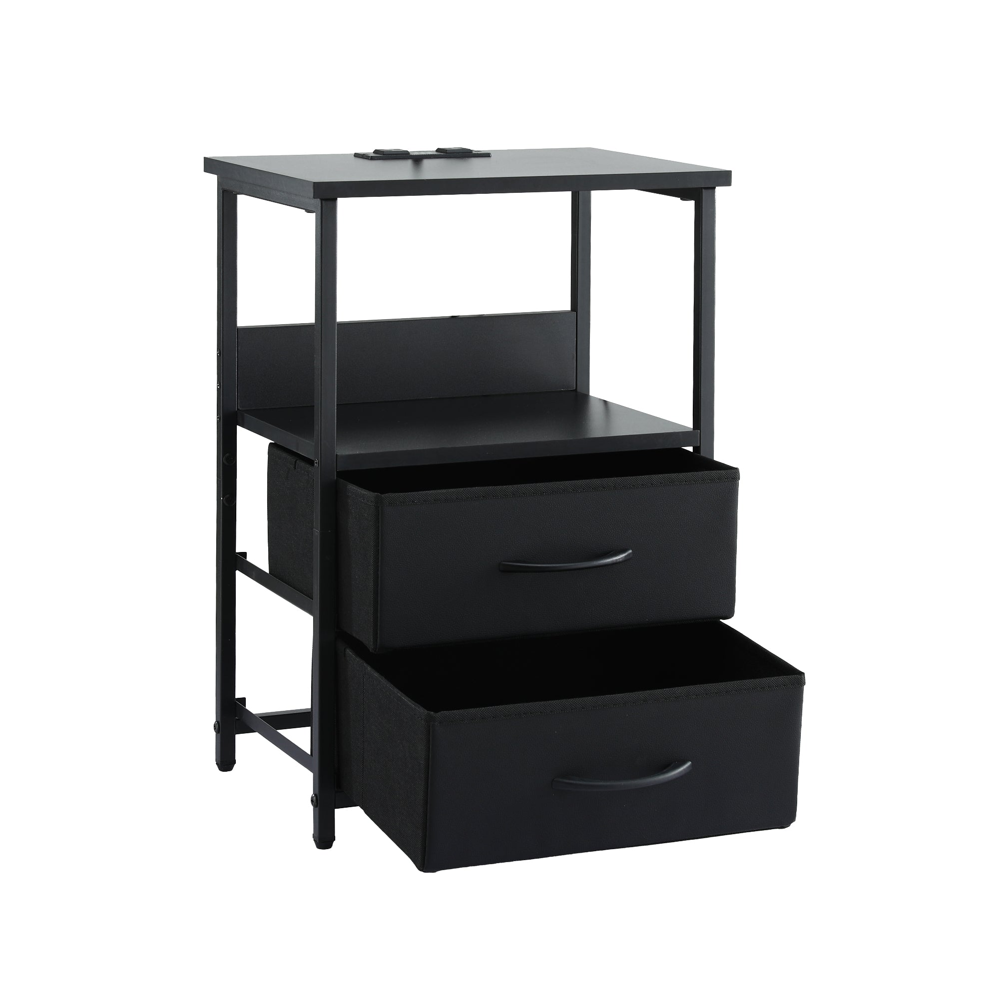 Artiss Bedside Table LED Nightstand Charging Station 2 Drawers Foldable Black-Furniture > Bedroom > Bedside Tables-PEROZ Accessories
