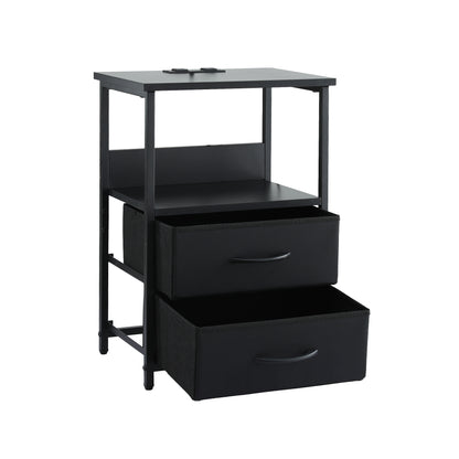 Artiss Bedside Table LED Nightstand Charging Station 2 Drawers Foldable Black-Furniture > Bedroom > Bedside Tables-PEROZ Accessories