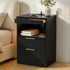 Artiss Bedside Table LED Nightstand Charging Station 2 Drawers - Black-Furniture > Bedroom > Bedside Tables-PEROZ Accessories