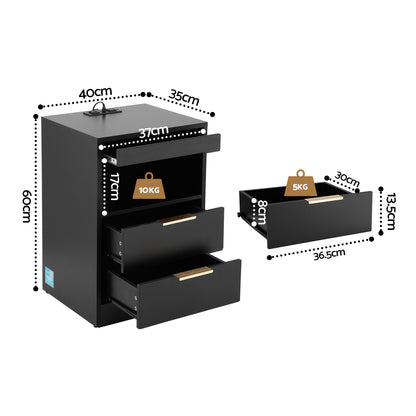 Artiss Bedside Table LED Nightstand Charging Station 2 Drawers - Black-Furniture > Bedroom > Bedside Tables-PEROZ Accessories