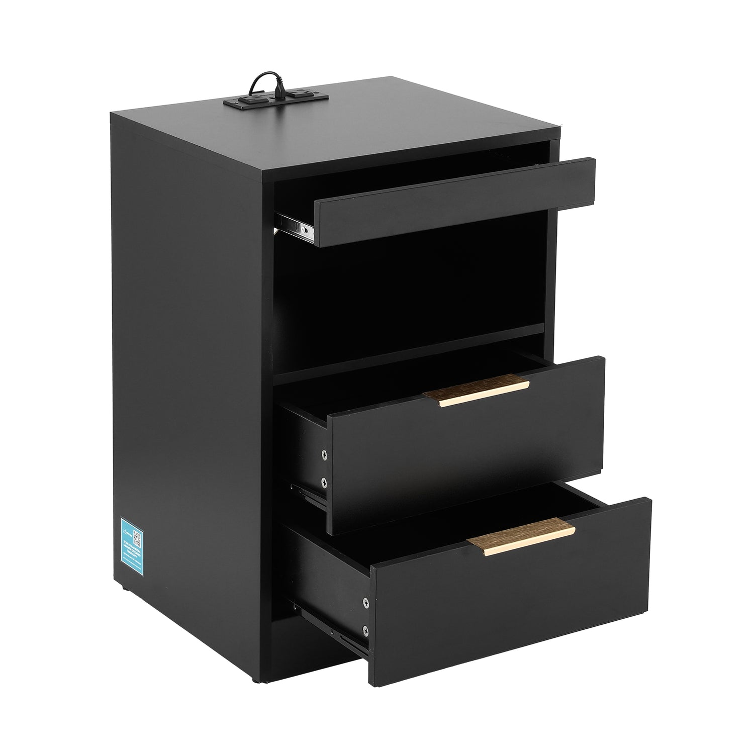 Artiss Bedside Table LED Nightstand Charging Station 2 Drawers - Black-Furniture > Bedroom > Bedside Tables-PEROZ Accessories
