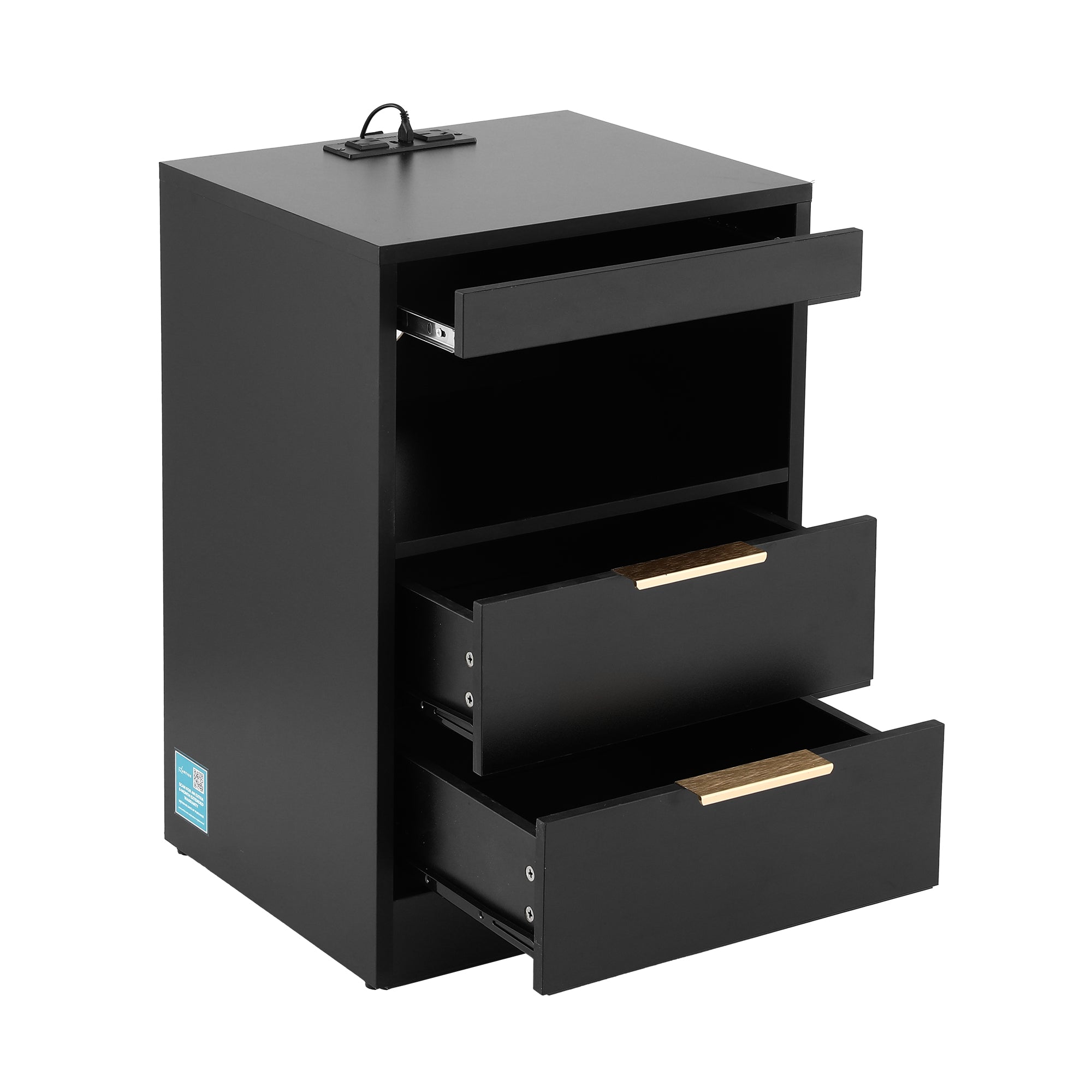 Artiss Bedside Table LED Nightstand Charging Station 2 Drawers - Black-Furniture > Bedroom > Bedside Tables-PEROZ Accessories