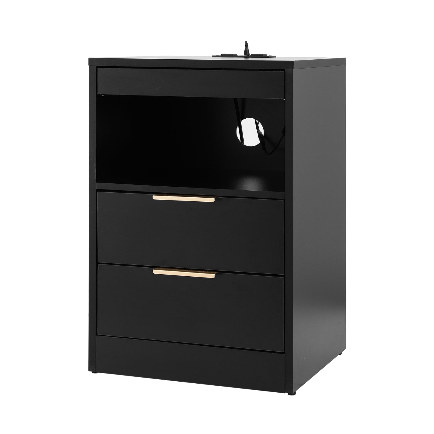 Artiss Bedside Table LED Nightstand Charging Station 2 Drawers - Black-Furniture > Bedroom > Bedside Tables-PEROZ Accessories