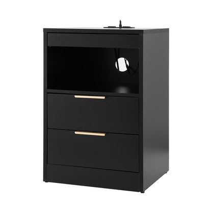 Artiss Bedside Table LED Nightstand Charging Station 2 Drawers - Black-Furniture > Bedroom > Bedside Tables-PEROZ Accessories