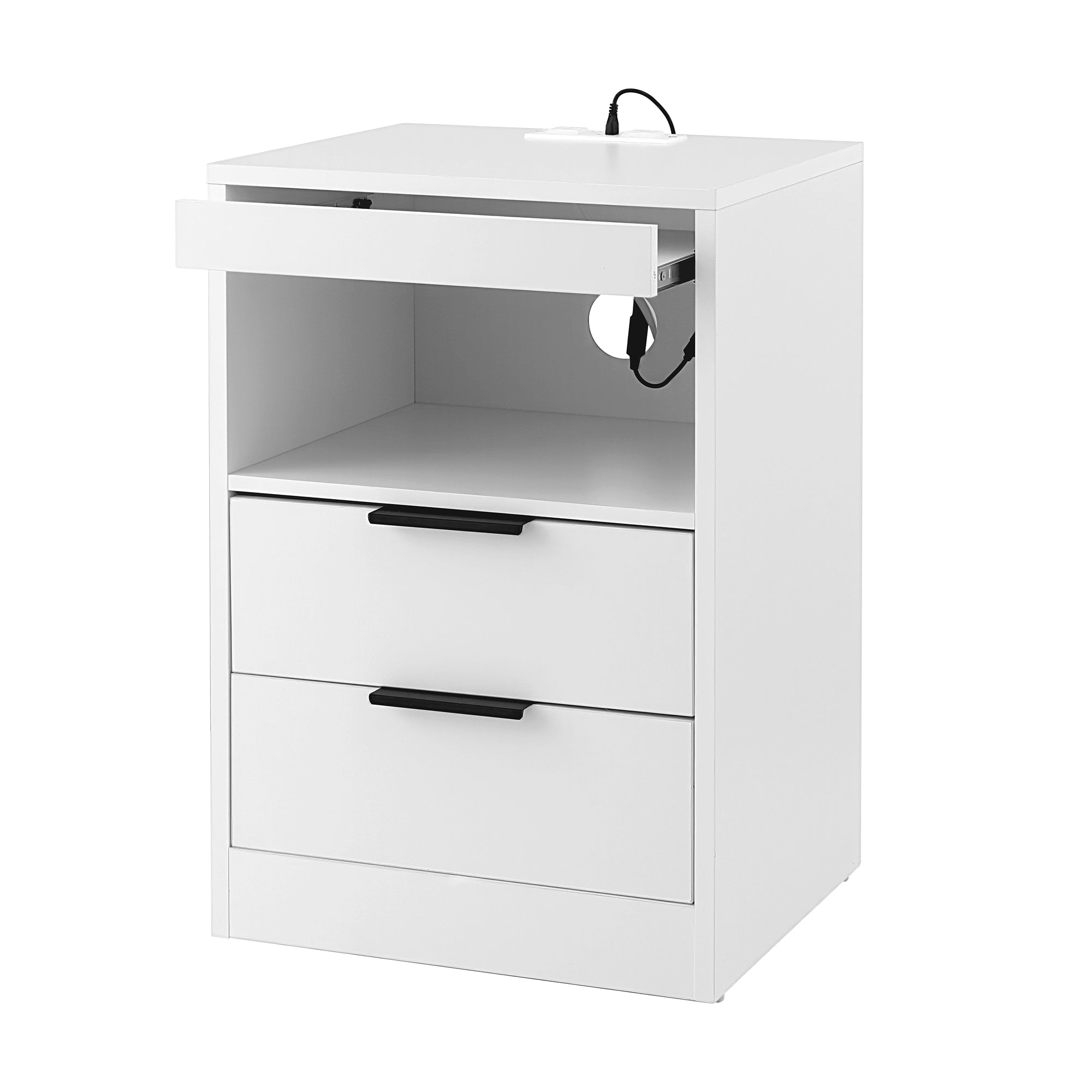 Artiss Bedside Table LED Nightstand Charging Station 2 Drawers - White-Furniture > Bedroom > Bedside Tables-PEROZ Accessories