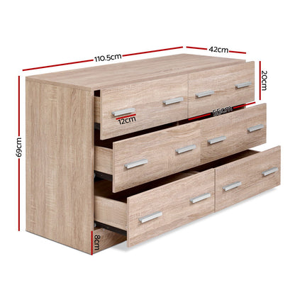 Artiss 6 Chest of Drawers - VEDA Pine-Furniture &gt; Living Room-PEROZ Accessories