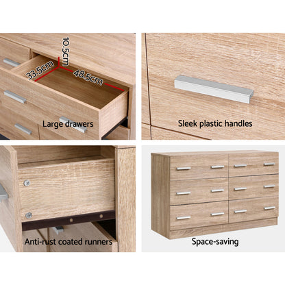 Artiss 6 Chest of Drawers - VEDA Pine-Furniture &gt; Living Room-PEROZ Accessories