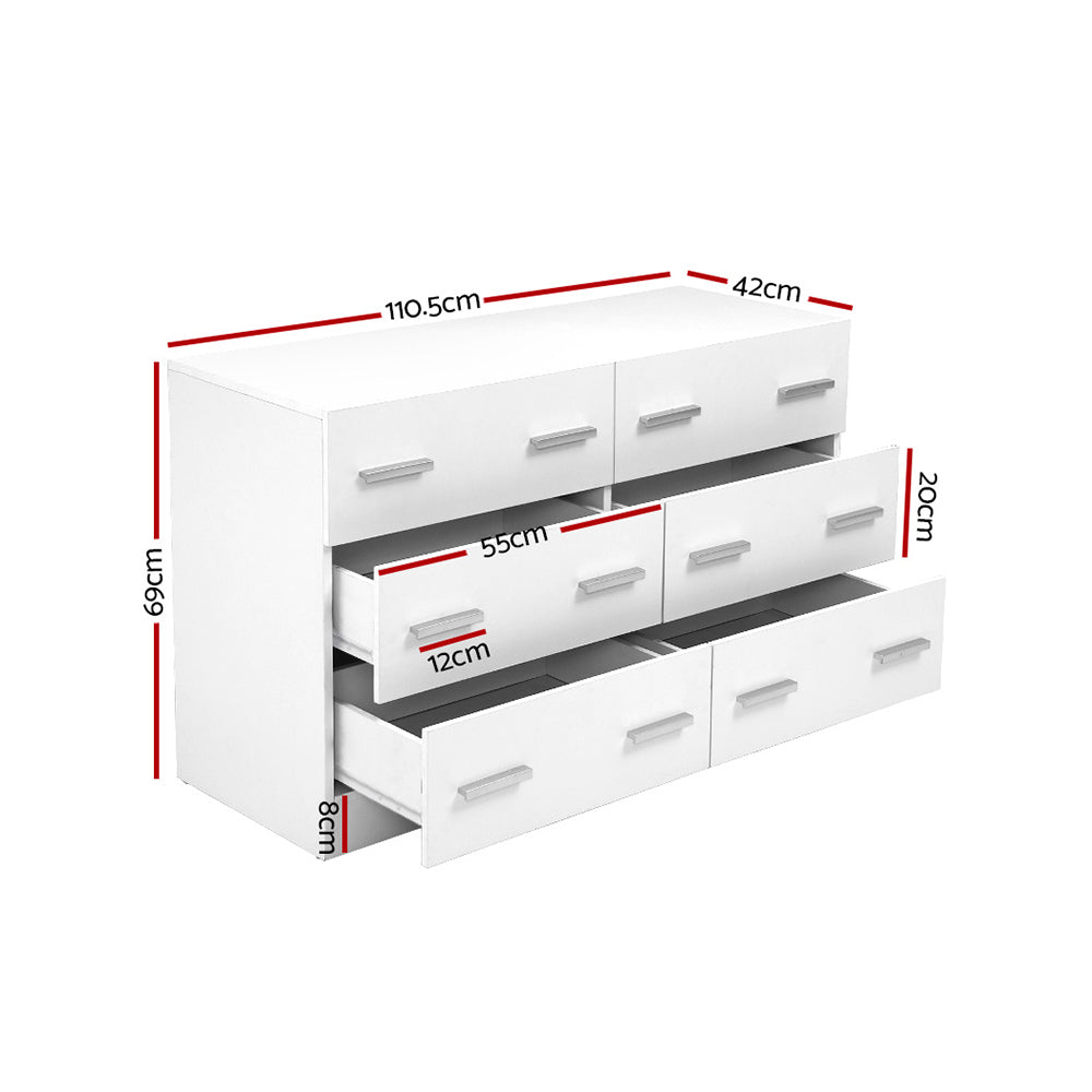Artiss 6 Chest of Drawers - VEDA White-Furniture &gt; Living Room-PEROZ Accessories