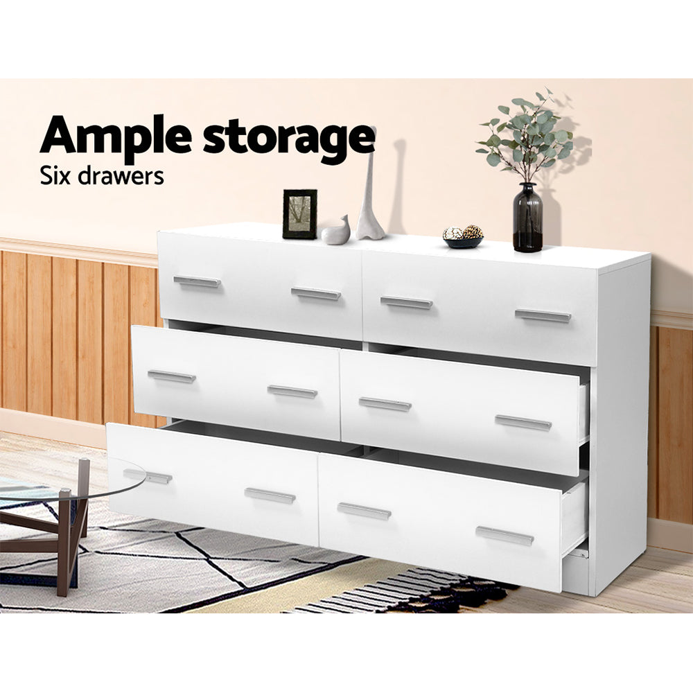 Artiss 6 Chest of Drawers - VEDA White-Furniture &gt; Living Room-PEROZ Accessories