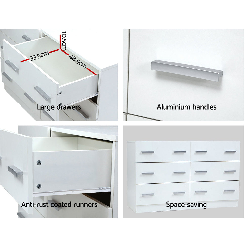Artiss 6 Chest of Drawers - VEDA White-Furniture &gt; Living Room-PEROZ Accessories