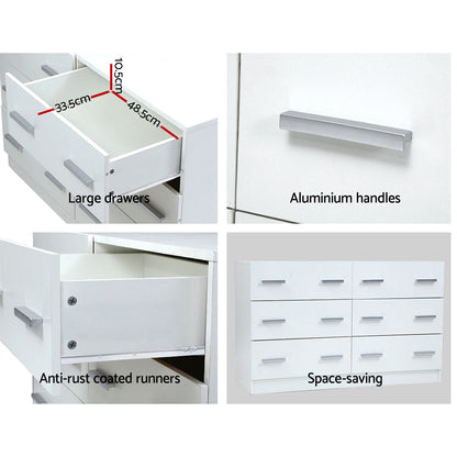 Artiss 6 Chest of Drawers - VEDA White-Furniture &gt; Living Room-PEROZ Accessories