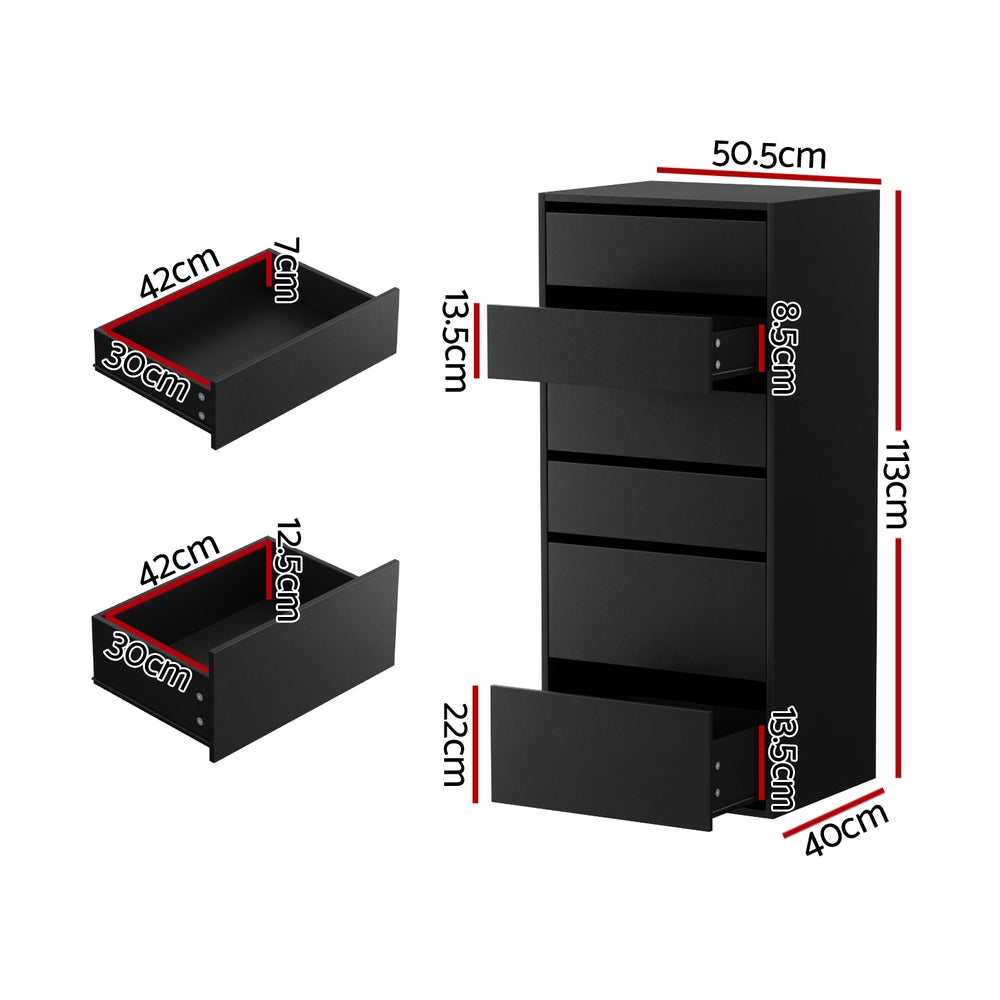 Artiss 6 Chest of Drawers Dresser Tallboy Black-Furniture &gt; Bedroom &gt; Dressers-PEROZ Accessories